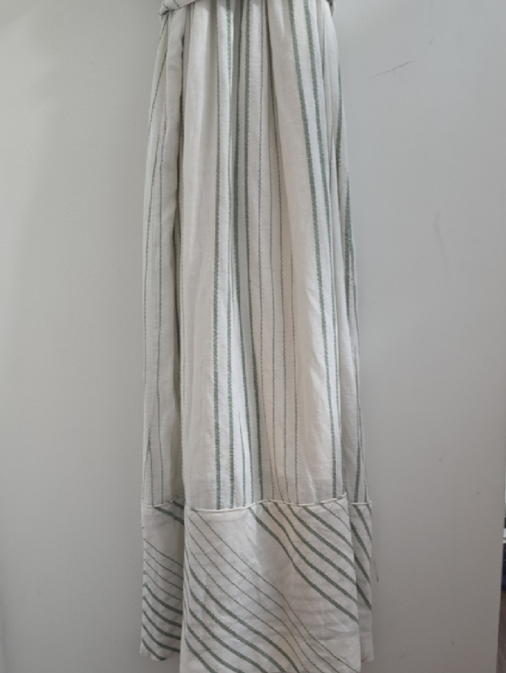 Button-Front White Maxi Dress with Sage Stripes and Self-Tie Waist - Picture 2 of 5